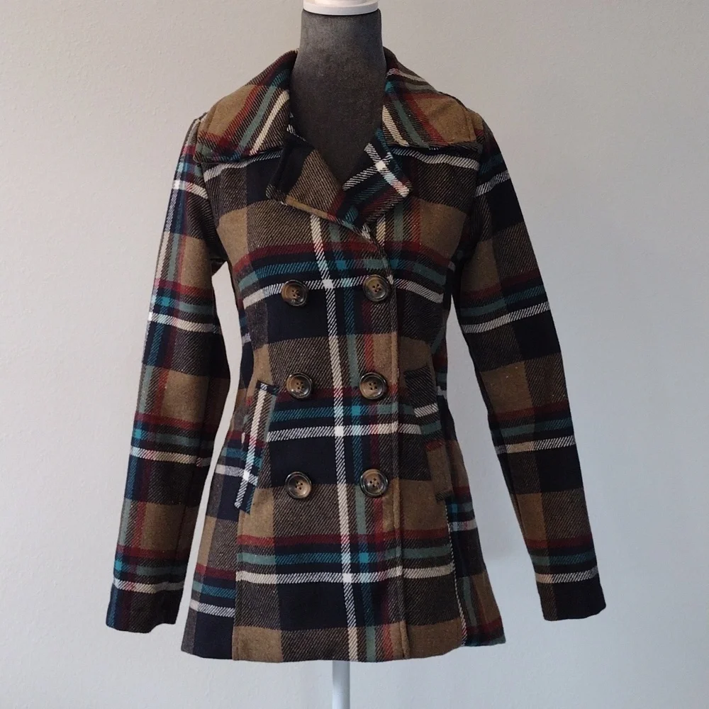 Me Jane Women's Plaid Peacoat Multi Color, Size XS - Picture 9 of 15